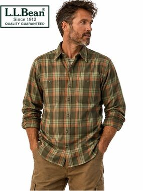 L.L.Bean Men's M Flannel 100% Cotton Shirt Green outdoor hunting fishing hiking